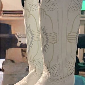 Durango Ivory and Metallic Leather Heeled Boots 6.5
